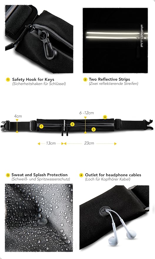 Fitgriff® Running Belt for Men & Women - Secure Jogging Pouch for Phone, Keys & Essentials - For All Cell Phones