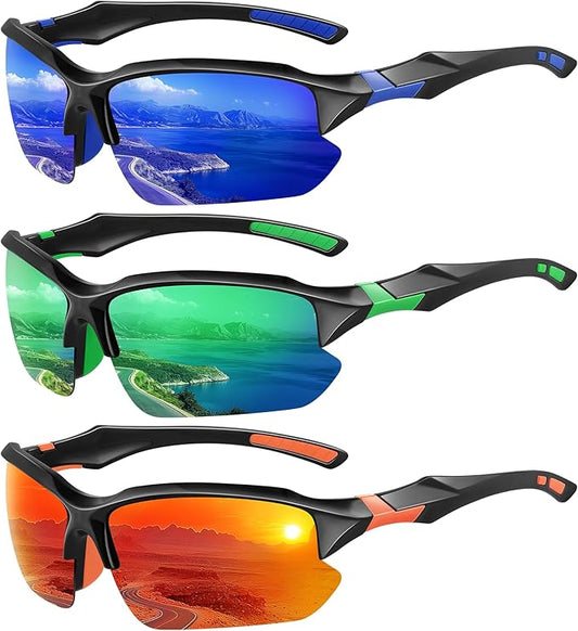 XVXV Polarized Sports Sunglasses for Men - UV Protection Half Frame Sun Glasses for Running Fishing