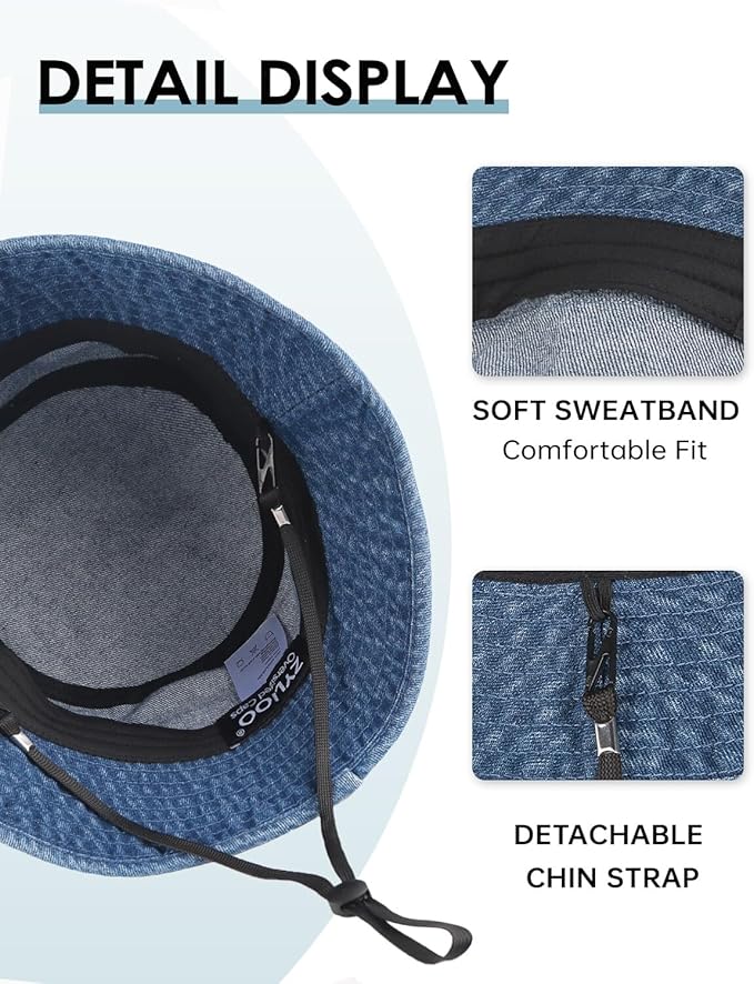 Zylioo XXL XL L M Denim Bucket Sun Hat,Oversized Jean Fisherman Hats,Adjustable Packable Summer Travel Hats