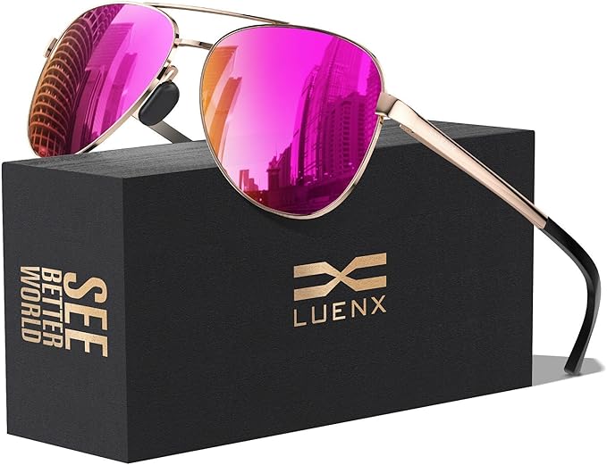 LUENX Aviator Sunglasses for Men Women Polarized - UV400 Protection, Stylish Shades, Driving, Outdoor Activities
