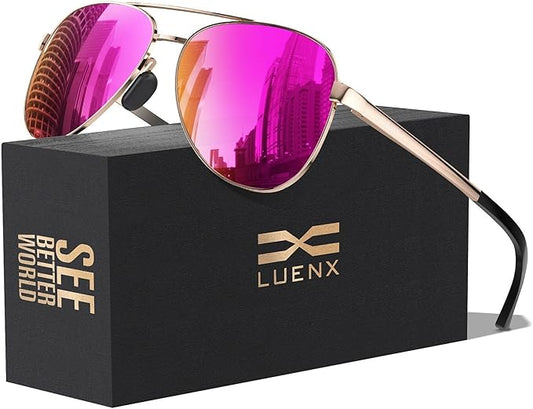LUENX Aviator Sunglasses for Men Women Polarized - UV400 Protection, Stylish Shades, Driving, Outdoor Activities