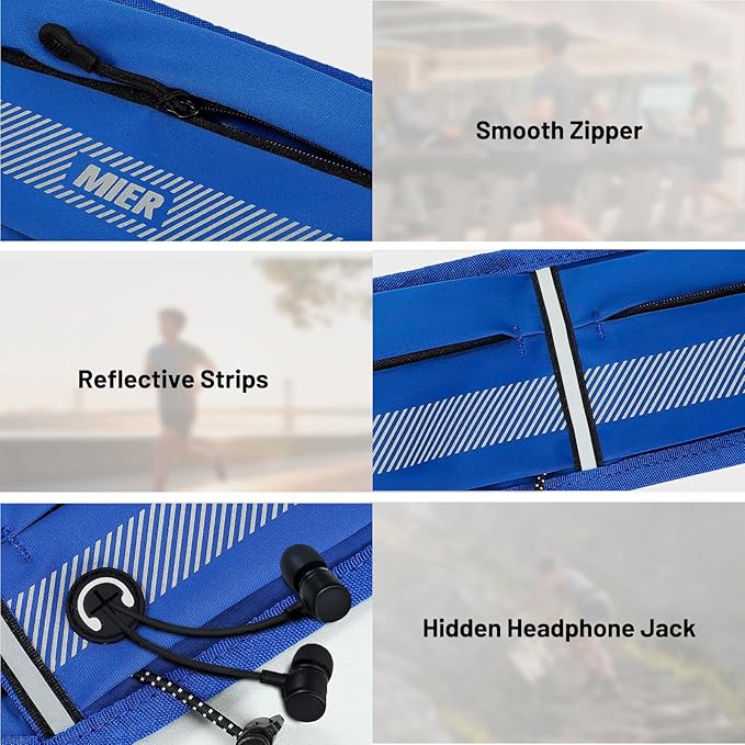 MIER Running Belt for Men Women Slim Fanny Pack Phone Holder Jogging Pouch with Marathon Bib Clip Runner Waist Pack for Walking Cycling for Keys, Cards & Essentials (Navy)