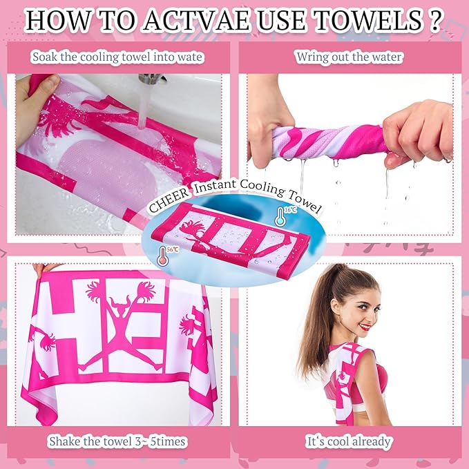 12 Pcs 12/24 Pcs Cheerleader Cooling Towel Cheer Gifts Bulk for Team Cheer Sports Gifts with Bags 40" x 12" Breathable Chilly Microfiber Cooling Towel for Yoga Sport Gym Party Favor (Pink)