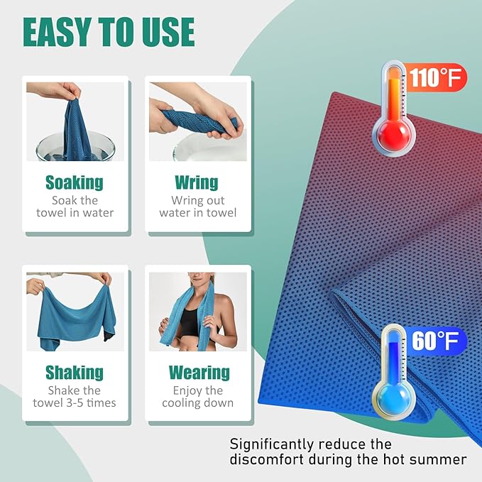 40"*12" Cooling Towels 6 PCS, Cool Towels Sports Cooling Rags for Neck and Face, Sweat Neck Cooling Towel for Hot Weather, Chilly Towels for Athletes, Yoga, Gym, Golf