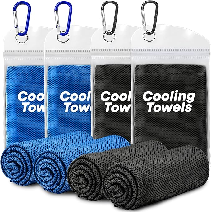 4 Pack Cooling Towels (40"x 12"), Soft Breathable Gym Towels, Outdoors Ice Towel for Neck and Face, Camp Essentials Microfiber Sweat Towels for Gym, Run, Yoga, Workout, Travel, Climb