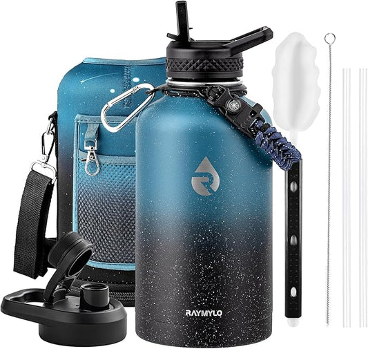 64oz Insulated Water Bottle, Triple Wall Vacuum Stainless Steel Water Bottles - Keeps Cold 48H, Reusable Half Gallon Jug for Gym, Sports, Camping, Hiking,Travel, Starry Sky-Indigo/Black