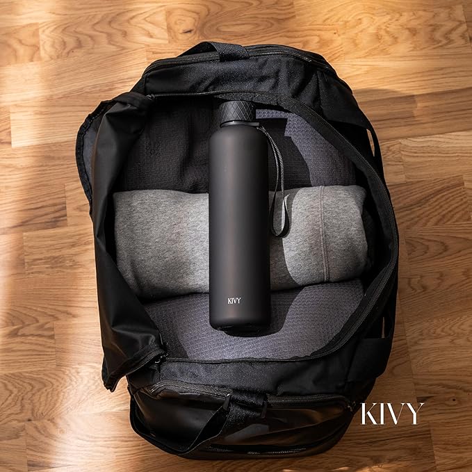 KIVY Slim Water Bottle 32oz [Lightweight & Shatterproof] - Reusable Tritan Water Bottle - Leak Proof Water Bottle for Women & Men - No Spill - Dishwasher Safe - Black