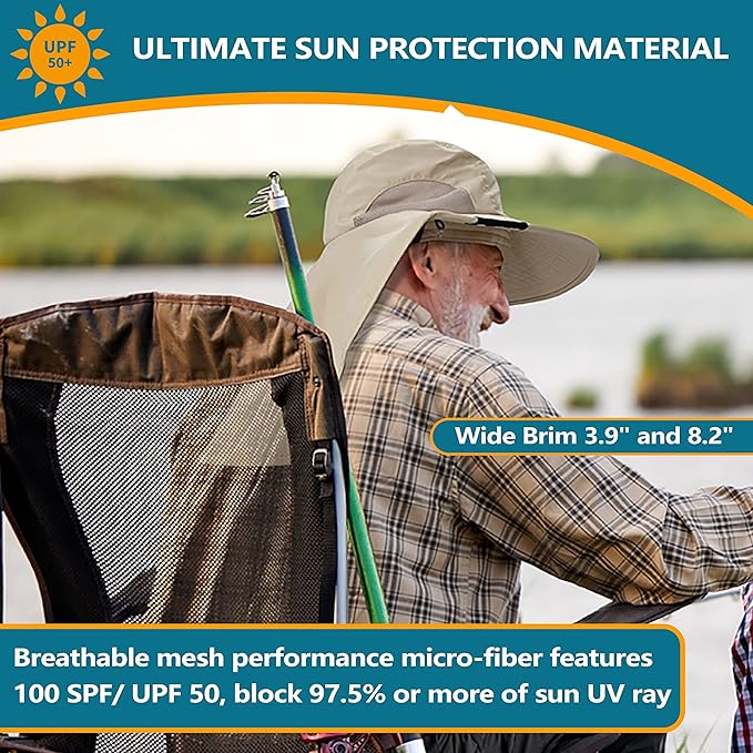 Solaris Sun Hat with Neck Flap, UPF 50 Sun Protection Lightweight Sun Cap for Men Women, Wide Brim Hat for Fishing Hiking