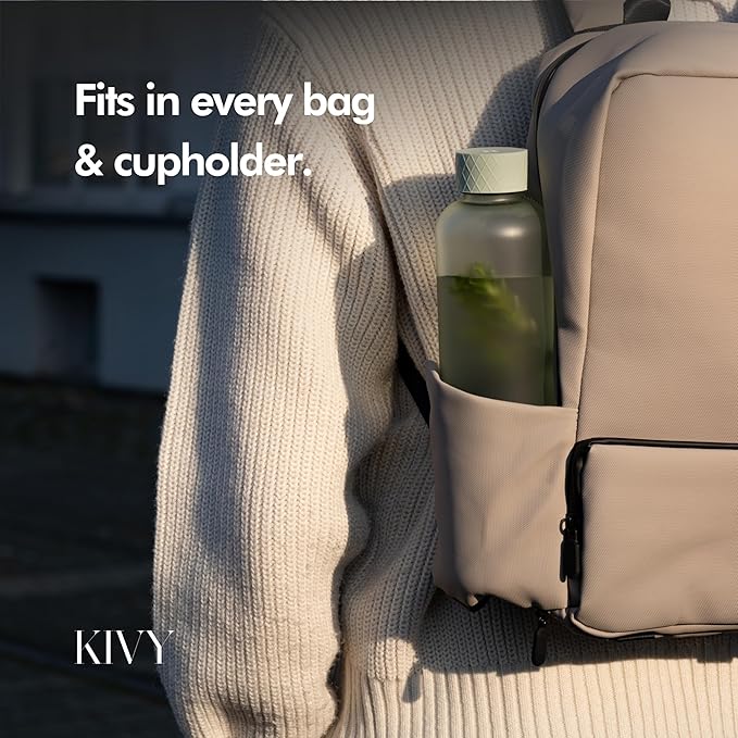 KIVY Slim Water Bottle 32oz [Lightweight & Shatterproof] Fits Cupholder & Backpack - Dishwasher safe water bottle no straw - Cute aesthetic water bottles screw top - Bpa free, Gold, White