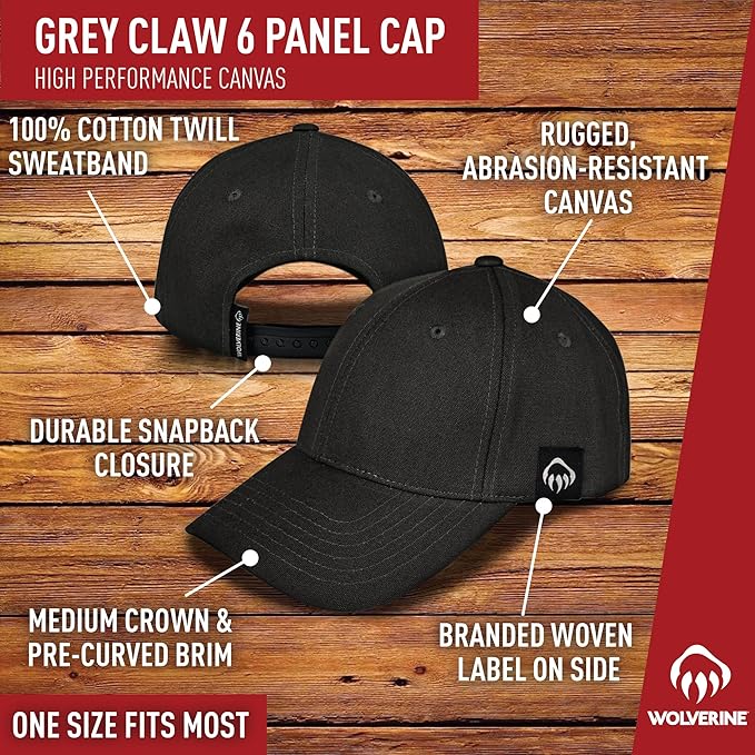 Wolverine Work Hat | Adjustable | Rugged | Durable | Comfort | Workwear | Cotton Canvas, Claw Label-Black Olive