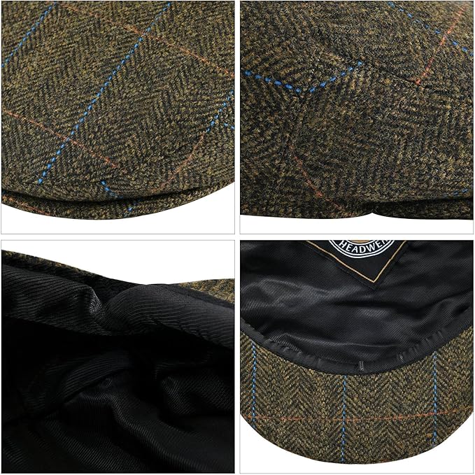 VOBOOM Men's Herringbone Flat Ivy Newsboy Hat Wool Blend Gatsby Cabbie Cap