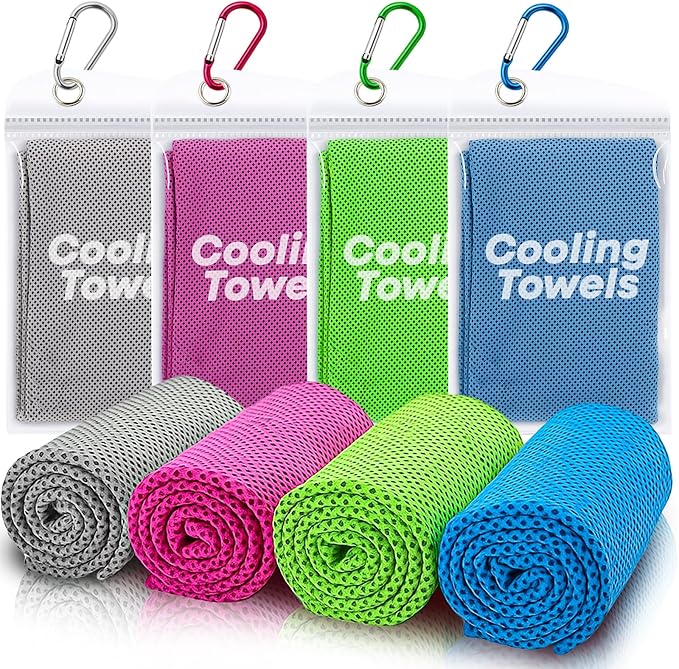 4 Pack Cooling Towels (40"x 12"), Soft Breathable Gym Towels, Outdoors Ice Towel for Neck and Face, Camp Essentials Microfiber Sweat Towels for Gym, Run, Yoga, Workout, Travel, Climb