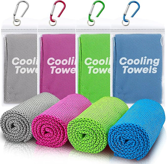 4 Pack Cooling Towels (40"x 12"), Soft Breathable Gym Towels, Outdoors Ice Towel for Neck and Face, Camp Essentials Microfiber Sweat Towels for Gym, Run, Yoga, Workout, Travel, Climb