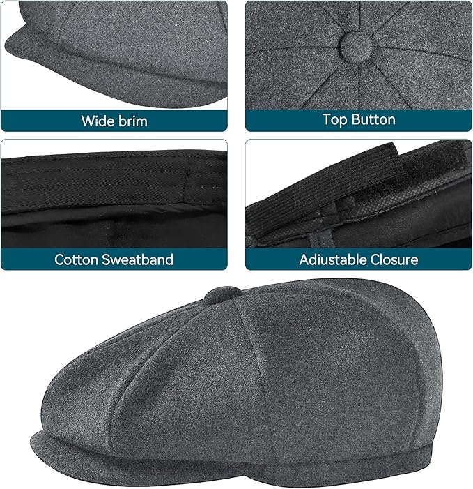 POUDAY Wool Blend Newsboy Cap for Men Irish Cap Newsboy Hat Newsies Cabbie Hat