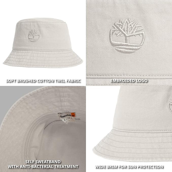 Timberland Mens Bucket Hat, Cotton Twill, Soft Brushed Finish, Packable Sun Hat