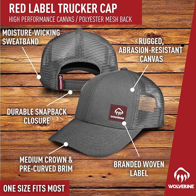Wolverine Trucker Hat | Mesh Back | Snapback | Adjustable | Rugged | Durable | Workwear