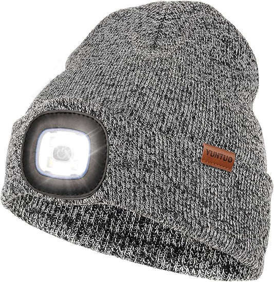 YunTuo LED Beanie with The Light, Unisex USB Rechargeable Headlamp Winter Knitted Cap Gifts for Men Dad Husband Him