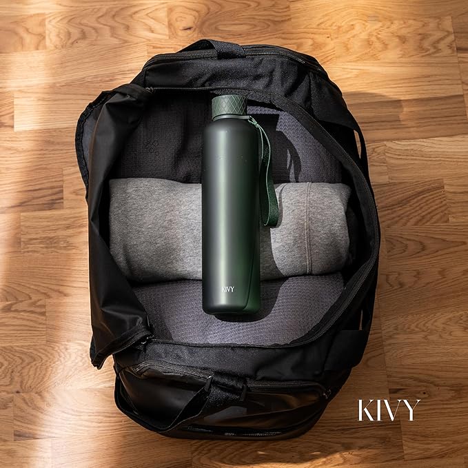 KIVY Slim Water Bottle 32oz [Lightweight & Shatterproof] Fits Backpack & Cupholder for Travel, Sports, School, Gym - Dark green - Gym water bottle screw top - Dishwasher Safe