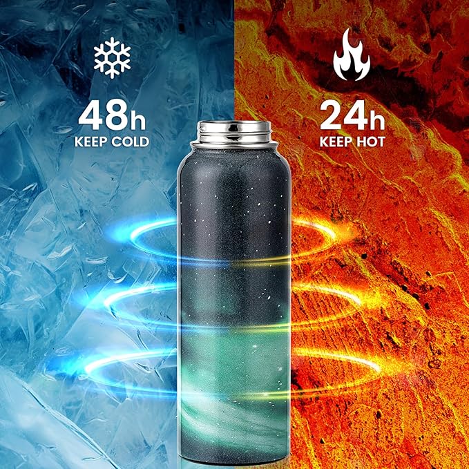 40oz Insulated Water Bottle, Triple Wall Vacuum Stainless Steel Water Bottles - Keeps Cold 48H, Reusable Metal water flask Jug for Gym, Sports, Camping, Hiking,Travel, Aurora-Green