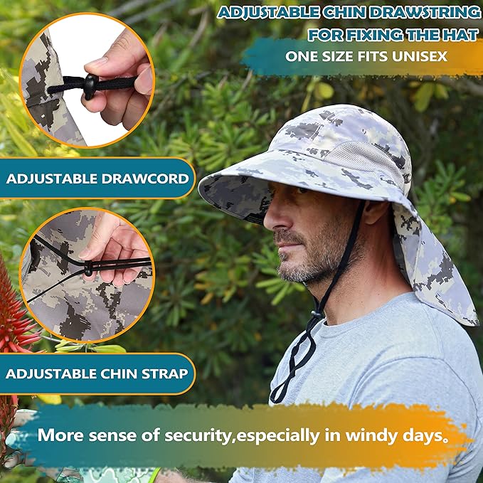 Solaris Sun Hat with Neck Flap, UPF 50 Sun Protection Lightweight Sun Cap for Men Women, Wide Brim Hat for Fishing Hiking