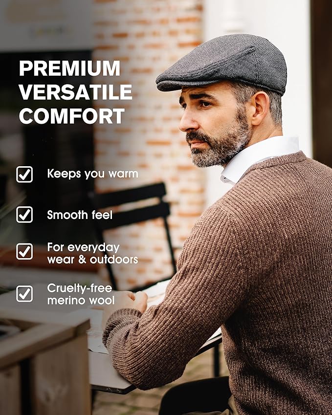 TOP-EX XL/XXL Wool Tweed Newsboy Flat Cap for Men Winter Fashion Ivy Cap Gatsby Golf Hat Satin Lined