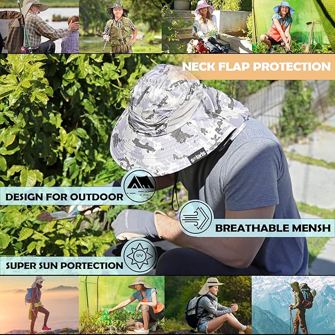 Solaris Sun Hat with Neck Flap, UPF 50 Sun Protection Lightweight Sun Cap for Men Women, Wide Brim Hat for Fishing Hiking