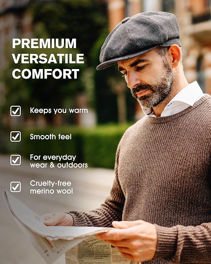 TOP-EX L/XL/XXL Wool Tweed Newsboy Cap for Men Paperboy Warm Winter Hat Vintage Flat Ivy Cabbie Gatsby Cap