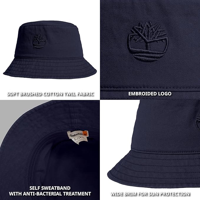 Timberland Mens Bucket Hat, Cotton Twill, Soft Brushed Finish, Packable Sun Hat