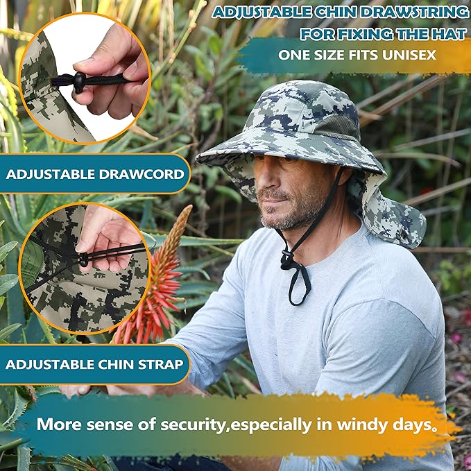 Solaris Sun Hat with Neck Flap, UPF 50 Sun Protection Lightweight Sun Cap for Men Women, Wide Brim Hat for Fishing Hiking