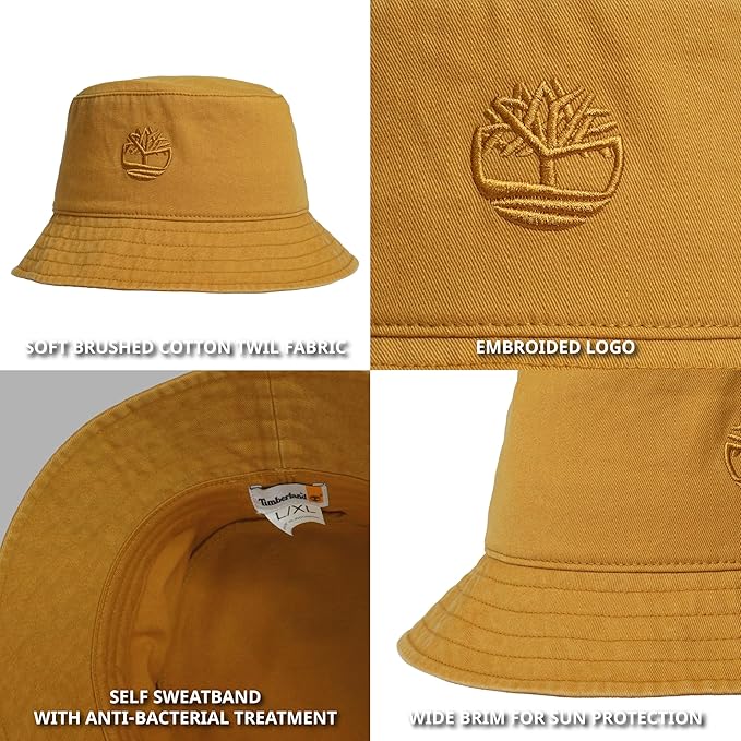 Timberland Mens Bucket Hat, Cotton Twill, Soft Brushed Finish, Packable Sun Hat