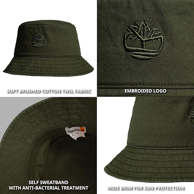 Timberland Mens Bucket Hat, Cotton Twill, Soft Brushed Finish, Packable Sun Hat