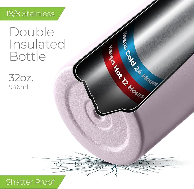 SIPX™ 32 oz Insulated Water Bottle with 3 Lids – Leakproof Stainless Steel, Triple Insulated – Cold 24 Hours/Hot 12 Hours – Durable Bottle for School, Gym, Travel – Purple