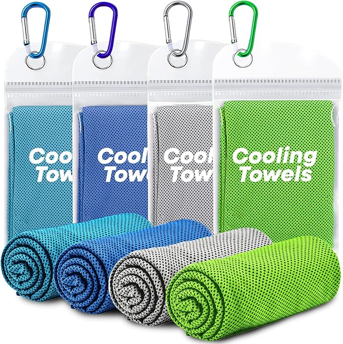 4 Pack Cooling Towels (40"x 12"), Soft Breathable Gym Towels, Outdoors Ice Towel for Neck and Face, Camp Essentials Microfiber Sweat Towels for Gym, Run, Yoga, Workout, Travel, Climb