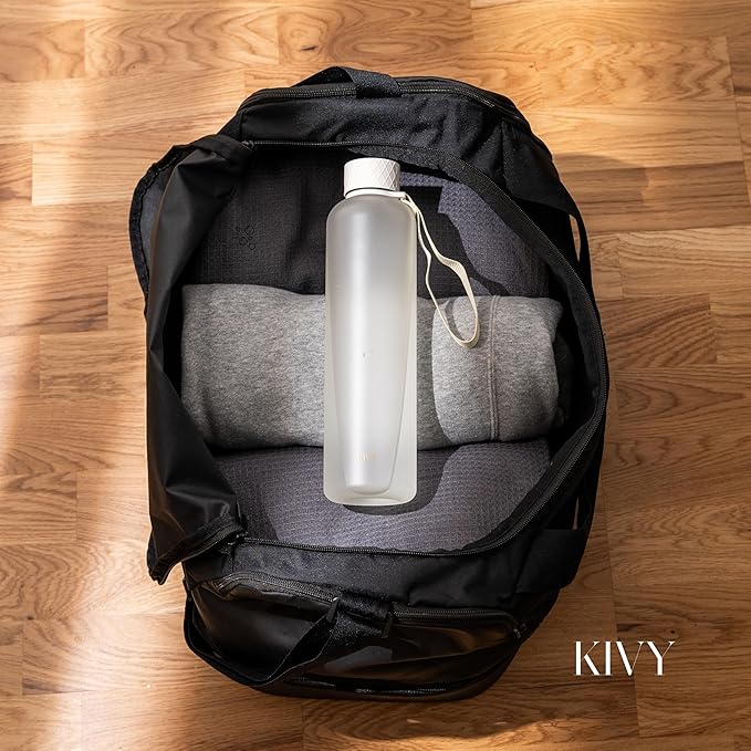 KIVY Slim Water Bottle 32oz [Lightweight & Shatterproof] Fits Cupholder & Backpack - Dishwasher safe water bottle no straw - Cute aesthetic water bottles screw top - Bpa free, Gold, White