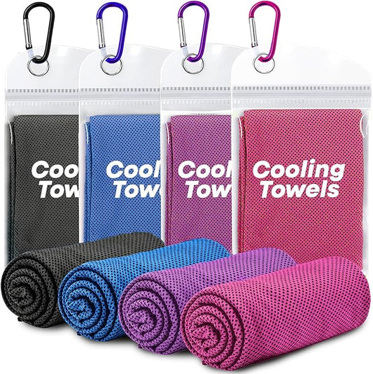 4 Pack Cooling Towels (40"x 12"), Soft Breathable Gym Towels, Outdoors Ice Towel for Neck and Face, Camp Essentials Microfiber Sweat Towels for Gym, Run, Yoga, Workout, Travel, Climb