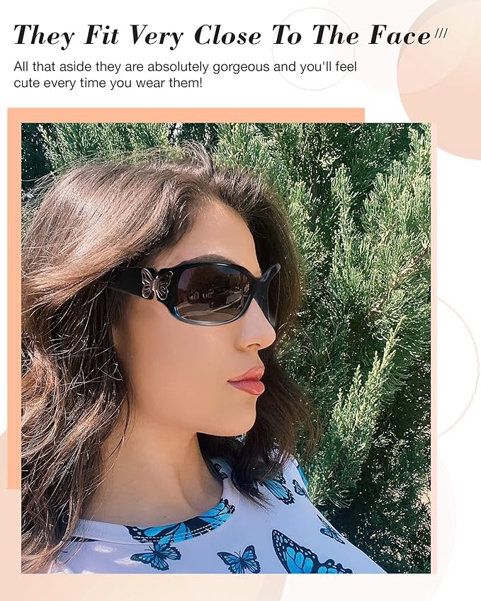 IGnaef Polarized Sunglasses for Women, Trendy Wrap Around Jackie-O Style with Butterfly Decoration IF022