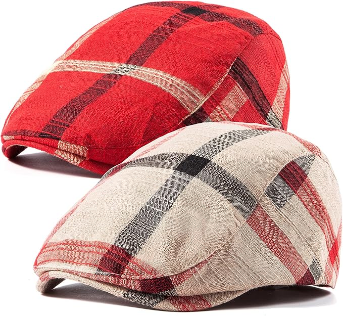 LADYBRO 2Pack Unisex Flat Cap Newsboy Hats for Men Women, Summer Casual Adjustable