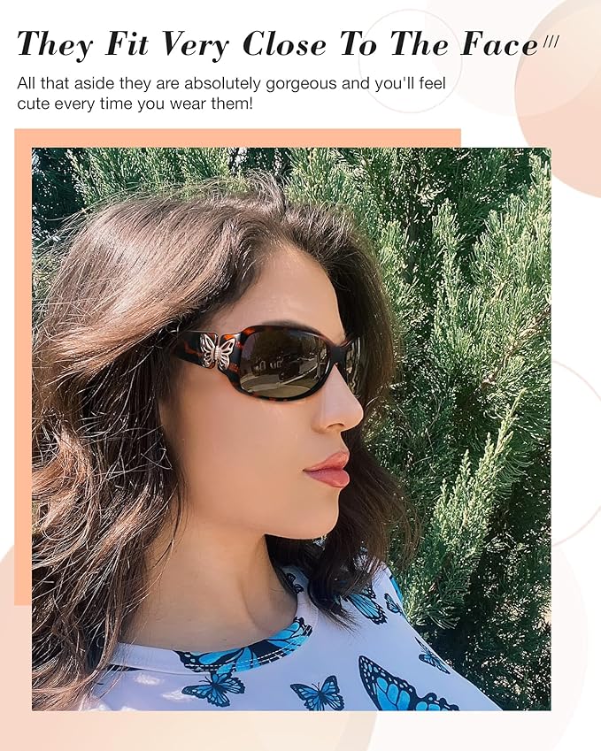 IGnaef Polarized Sunglasses for Women, Trendy Wrap Around Jackie-O Style with Butterfly Decoration IF022