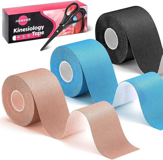 3 Rolls Kinesiology Tape, 3 Color 2 Inch x 16.4 Feet Uncut Sports Tape with Scissors, Elastic Athletic Tape Waterproof Knees Tape for Ankle Wrists Shoulders Muscle Exercise and Daily Use