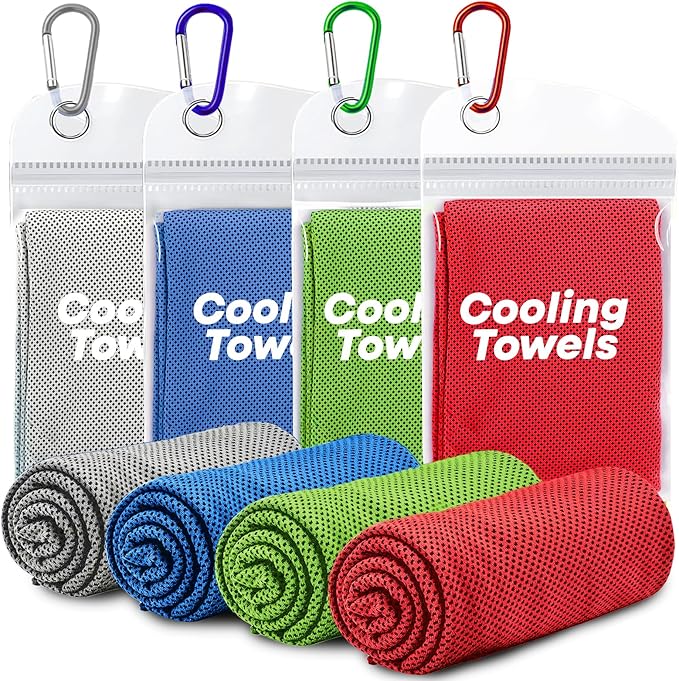 4 Pack Cooling Towels (40"x 12"), Soft Breathable Gym Towels, Outdoors Ice Towel for Neck and Face, Camp Essentials Microfiber Sweat Towels for Gym, Run, Yoga, Workout, Travel, Climb