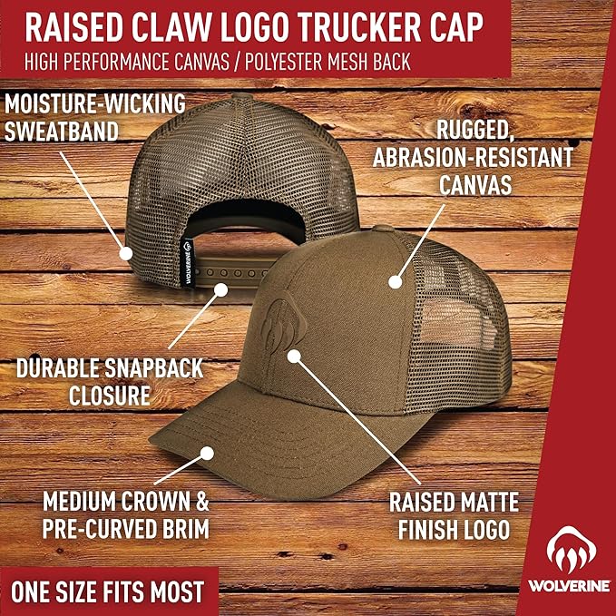 Wolverine Trucker Hat | Mesh Back | Snapback | Adjustable | Rugged | Durable | Workwear
